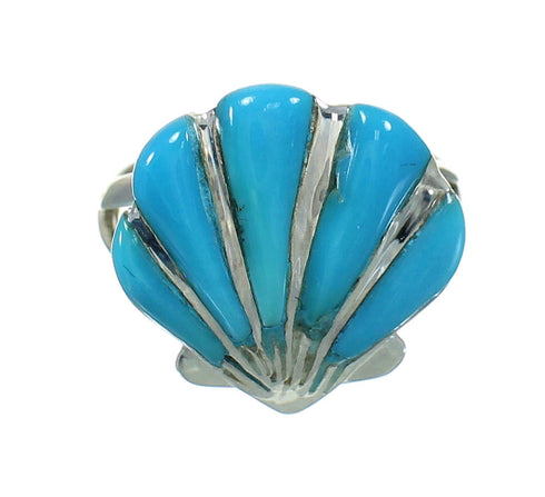 Turquoise Inlay Sterling Silver Seashell Jewelry Ring Size 5-1/4 AX92075
