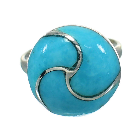 Silver Turquoise Inlay Southwest Jewelry Ring Size 8-1/2 AX92146