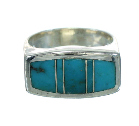 Silver Turquoise Inlay Ring Size 4-1/2 AX92159