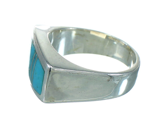 Silver Turquoise Inlay Ring Size 4-1/2 AX92159