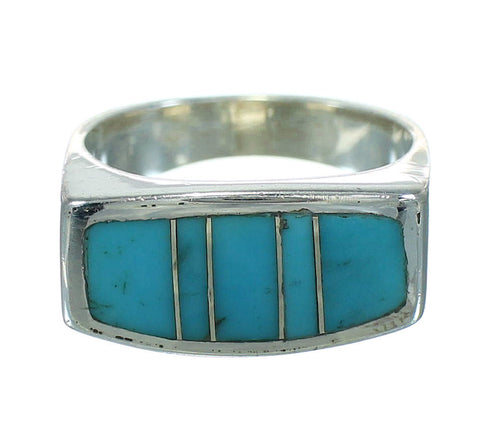 Authentic Sterling Silver Jewelry Turquoise Inlay Southwest Ring Size 5-1/2 AX92169