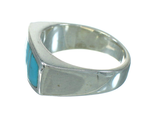 Authentic Sterling Silver Jewelry Turquoise Inlay Southwest Ring Size 5-1/2 AX92169