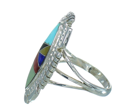 Multicolor Inlay Sterling Silver Southwest Ring Size 7-1/4 RX86779