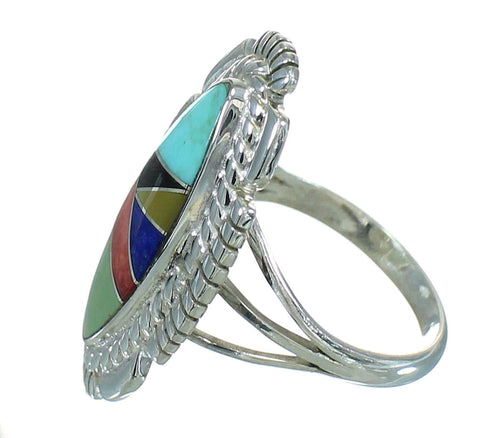 Multicolor Inlay Genuine Sterling Silver Ring Size 4-3/4 RX86796
