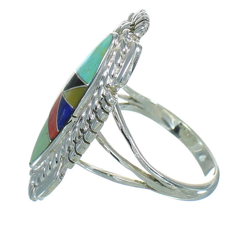 Multicolor Inlay And Sterling Silver Southwest Jewelry Ring Size 5 RX86812