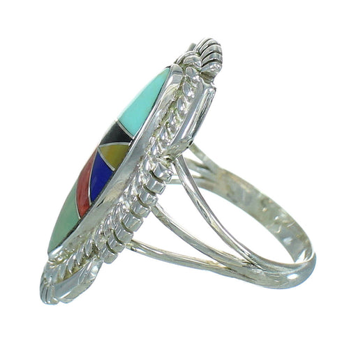 Genuine Sterling Silver Multicolor Inlay Southwest Ring Size 6-3/4 RX86817