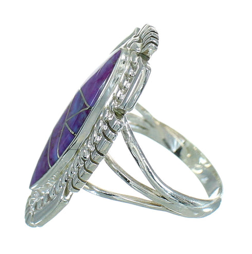 Authentic Sterling Silver Magenta Turquoise Inlay Ring Size 6-1/4 RX86832