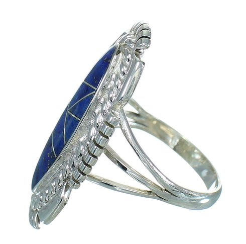 Lapis Inlay Authentic Sterling Silver Southwest Jewelry Ring Size 8-1/2 RX86875