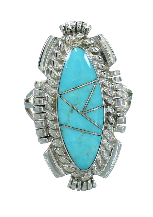 Turquoise Inlay Genuine Sterling Silver Jewelry Ring Size 6-1/2 RX86925