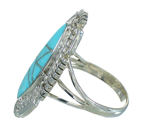 Southwestern Turquoise Inlay Sterling Silver Ring Size 7 RX86929
