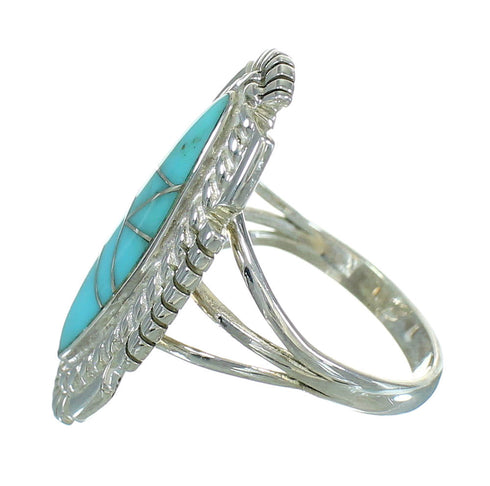 Sterling Silver And Turquoise Inlay Ring Size 7-3/4 RX86990