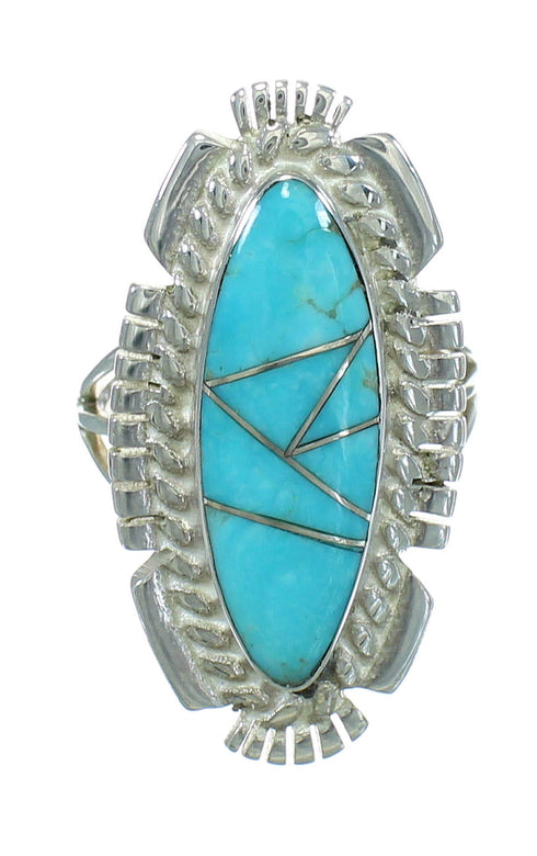 Genuine Sterling Silver Turquoise Inlay Southwest Ring Size 4-1/2 RX86999