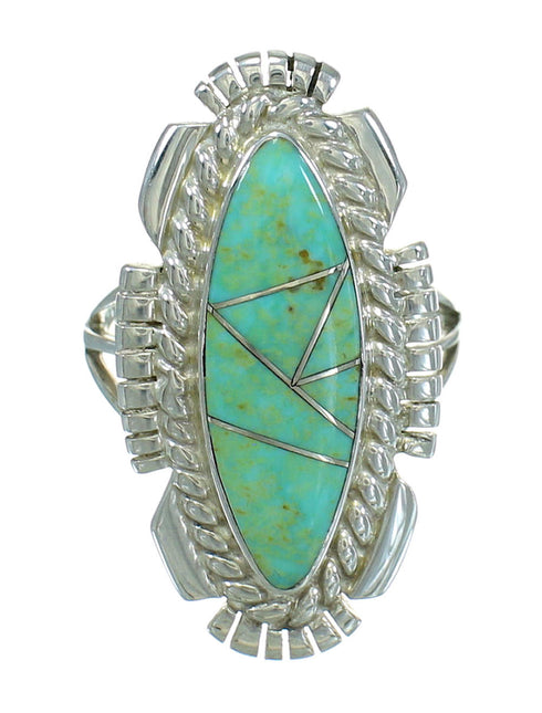 Southwest Turquoise Inlay Sterling Silver Ring Size 7-3/4 RX87089