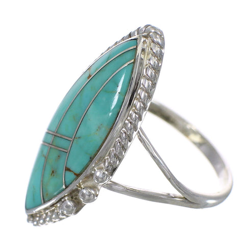 Southwest Turquoise Inlay Genuine Sterling Silver Jewelry Ring Size 7-1/4 AX87986