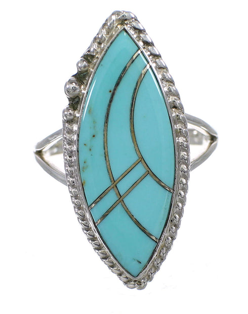 Silver Turquoise Inlay Ring Size 4-1/2 AX88010