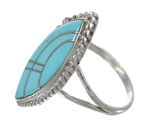 Silver Southwest Turquoise Inlay Ring Size 7-1/4 AX88013