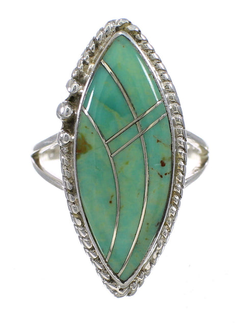 Turquoise Inlay Genuine Sterling Silver Ring Size 7 AX88647