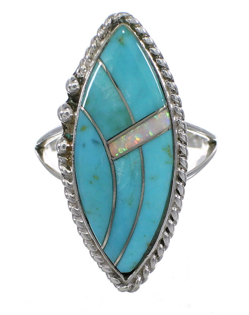 Genuine Sterling Silver Turquoise And Opal Southwestern Ring Size 4-1/2 YX87927