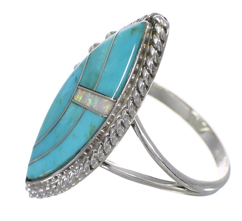 Genuine Sterling Silver Turquoise And Opal Southwestern Ring Size 4-1/2 YX87927