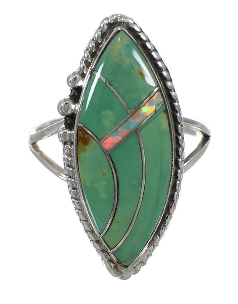 Southwestern Turquoise Opal Authentic Sterling Silver Ring Size 6-3/4 YX88835