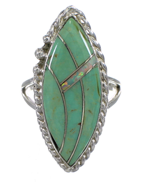 Southwest Turquoise Opal And Sterling Silver Ring Size 7-1/4 YX88838