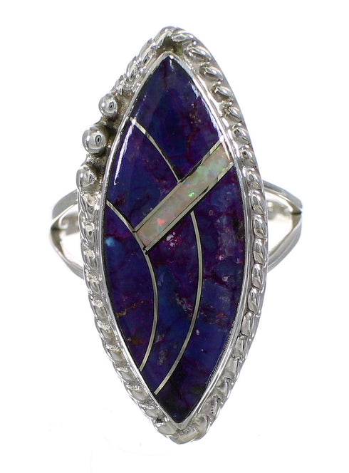 Magenta Turquoise And Opal Silver Southwestern Ring Size 4-3/4 AX87824