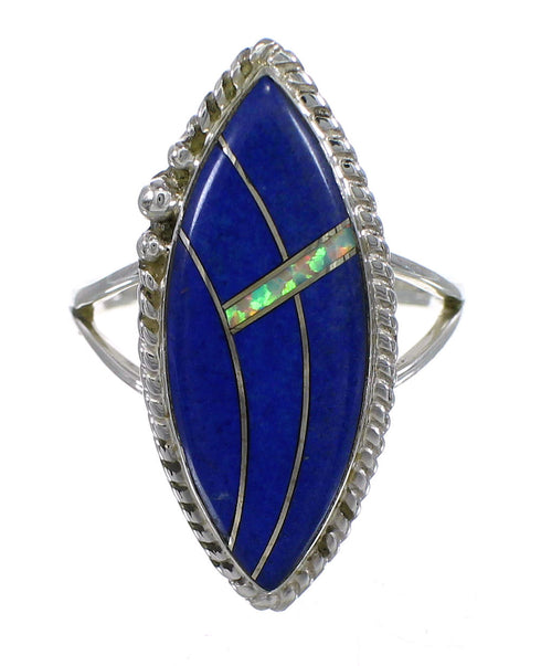 Lapis And Opal Inlay Sterling Silver Southwest Ring Size 6-1/2 AX87836