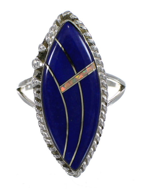 Lapis And Opal Inlay Genuine Sterling Silver Southwestern Jewelry Ring Size 5-1/2 AX87844