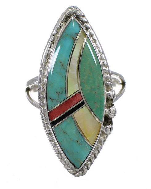 Authentic Sterling Silver Multicolor Inlay Southwestern Ring Size 5-1/2 AX87858