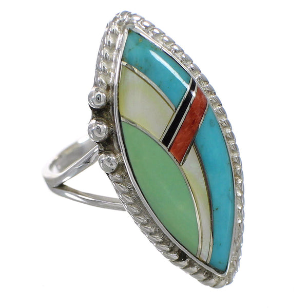 Multicolor Inlay Southwestern Jewelry Sterling Silver Ring Size 6-1/4 AX87875