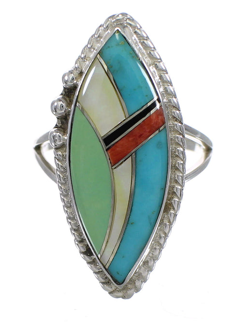 Multicolor Inlay Southwest Jewelry Sterling Silver Ring Size 6-1/2 AX87877