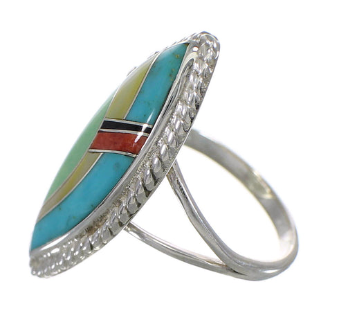 Silver Multicolor Inlay Southwestern Jewelry Ring Size 4-1/2 AX87863
