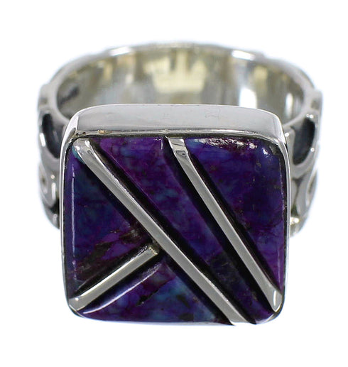 Magenta Turquoise Inlay Silver Ring Size 6-1/2 AX88661