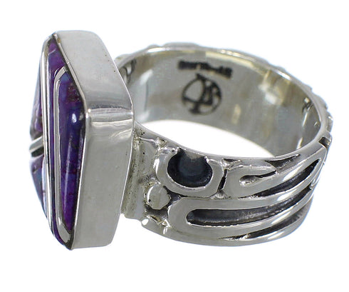 Magenta Turquoise Inlay Silver Ring Size 6-1/2 AX88661