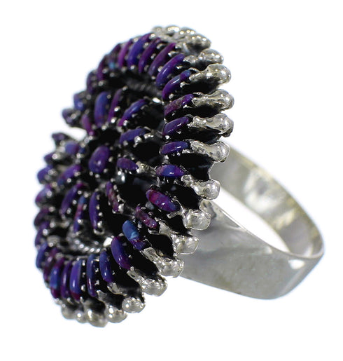 Magenta Turquoise Needlepoint Southwest Siver Ring Size 7-1/2 AX88750