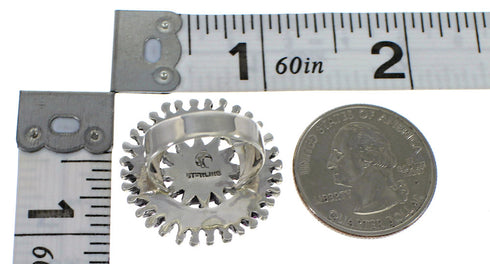 Magenta Turquoise Needlepoint Southwest Siver Ring Size 7-1/2 AX88750