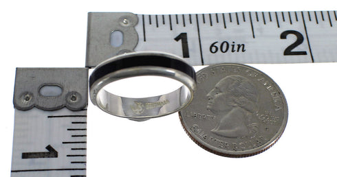 Southwest Authentic Sterling Silver Jet Inlay Ring Size 7-1/4 AX89004