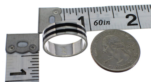 Sterling Silver Jet Inlay Jewelry Ring Size 5-3/4 AX89018