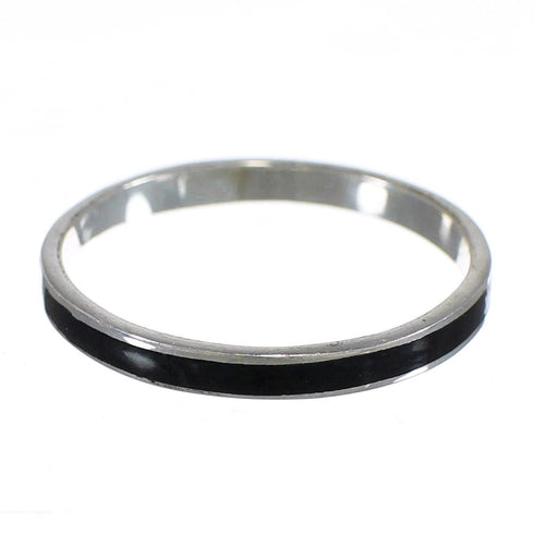 Silver Southwest Jet Inlay Stackable Ring Size 6-3/4 AX89040