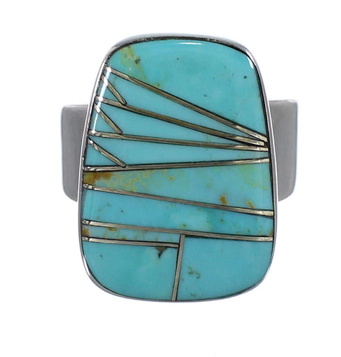 Turquoise Inlay Genuine Sterling Silver Southwestern Ring Size 5 AX88022