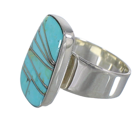 Turquoise Inlay Genuine Sterling Silver Southwestern Ring Size 5 AX88022