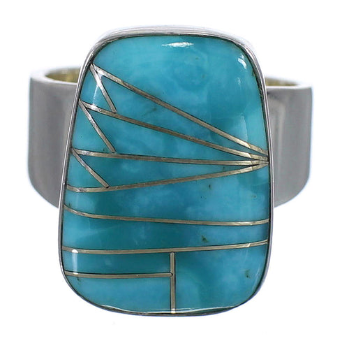 Sterling Silver Southwestern Turquoise Inlay Ring Size 4-3/4 AX88036