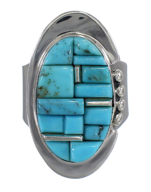 Authentic Sterling Silver Turquoise Inlay Ring Size 7 AX88087