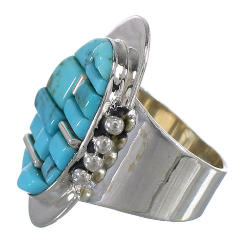 Authentic Sterling Silver Turquoise Inlay Ring Size 7 AX88087