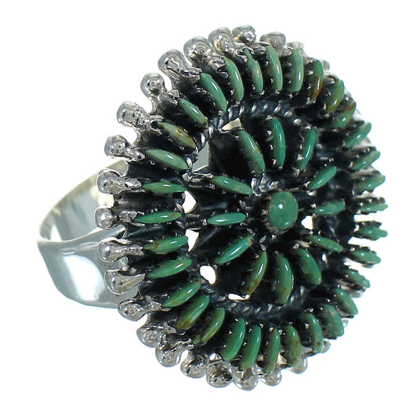 Turquoise Genuine Sterling Silver Southwestern Needlepoint Ring Size 8-3/4 QX87046