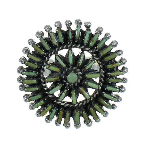 Turquoise Southwestern Silver Needlepoint Ring Size 7-1/2 QX87050