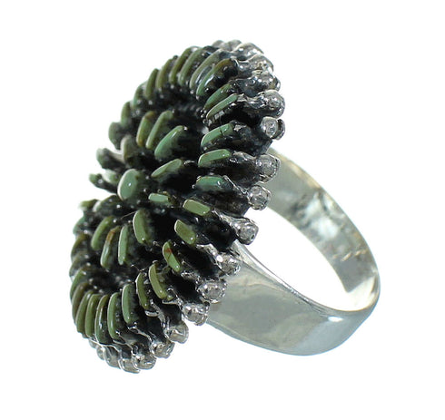 Turquoise Southwestern Silver Needlepoint Ring Size 7-1/2 QX87050