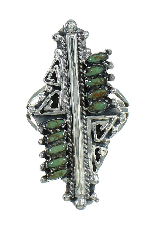 Turquoise Silver Southwest Water Wave Needlepoint Ring Size 4-3/4 QX87091