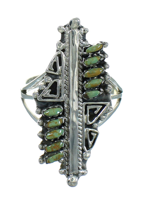Turquoise Sterling Silver Southwest Water Wave Needlepoint Ring Size 6 QX87101