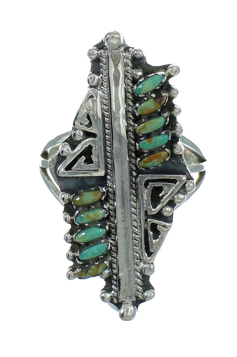 Turquoise Southwest Silver Water Wave Needlepoint Ring Size 5-3/4 QX87105
